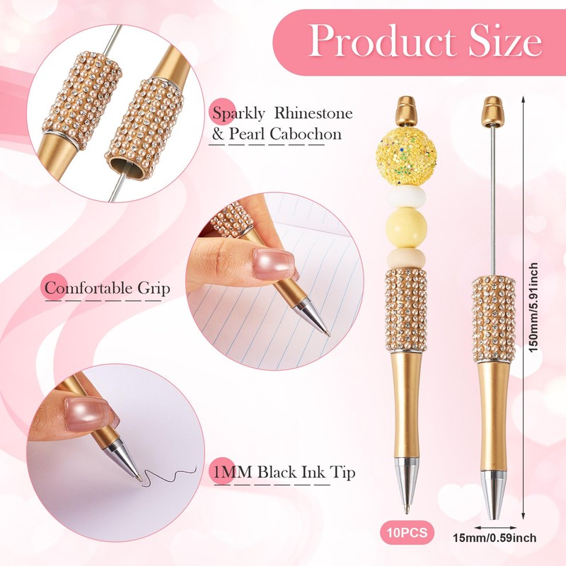 Beadthoven 10pcs Pearl Diamond Beadable Pens, Rhinestone & Crystal Bling
