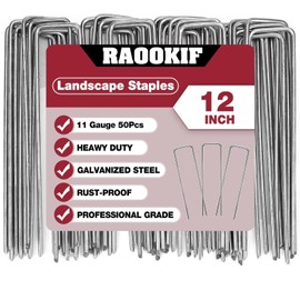 RAOOKIF 12 Inch Galvanized Garden Landscape Staples Stakes, 150Pcs Garden Metal Stakes, 11 Gauge Heavy Duty Ground Stakes for Decoration, Fence Stakes Lawn Stake, Fabric Pins (150, 12 Inch)