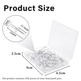 200Pcs Transparent Push Pins,Plastic Head Drawing Poster Tacks Needle, Clear Poster Pins for Wall Hangings,Cork Board, Maps Posters Photos, Pinboard, Notice Board, Xmas Party Decorations