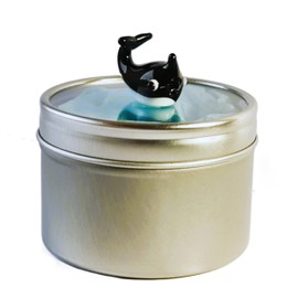 Mini Whale in a Tin - Cute Little Glass Animal - Silver Gift Tin - Miniature Figurine for Sea Lovers - Small Decoration Ornament - Home Decor