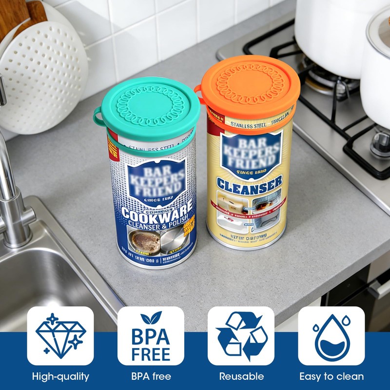 2Pack Silicone Powder Cleanser Lids for Bar Keepers Friend,Comet,Ajax Powder