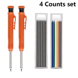 Deep Hole Solid Carpenter Pencil Set, Including 2 Counts Pencil & 2 Boxes Refill, Mechanical Pencil Marker with Built-in Sharpener for Carpenter Woodworking:_Red_1 set