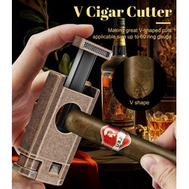 WANBRO Cigar Lighter with V Cut, Versatile All-in-1 Butane Torch Lighters, Double Jet Flames, Built-in Cigar Punch, Cutter, Gift for Cigar Enthusiast (NO Gas)