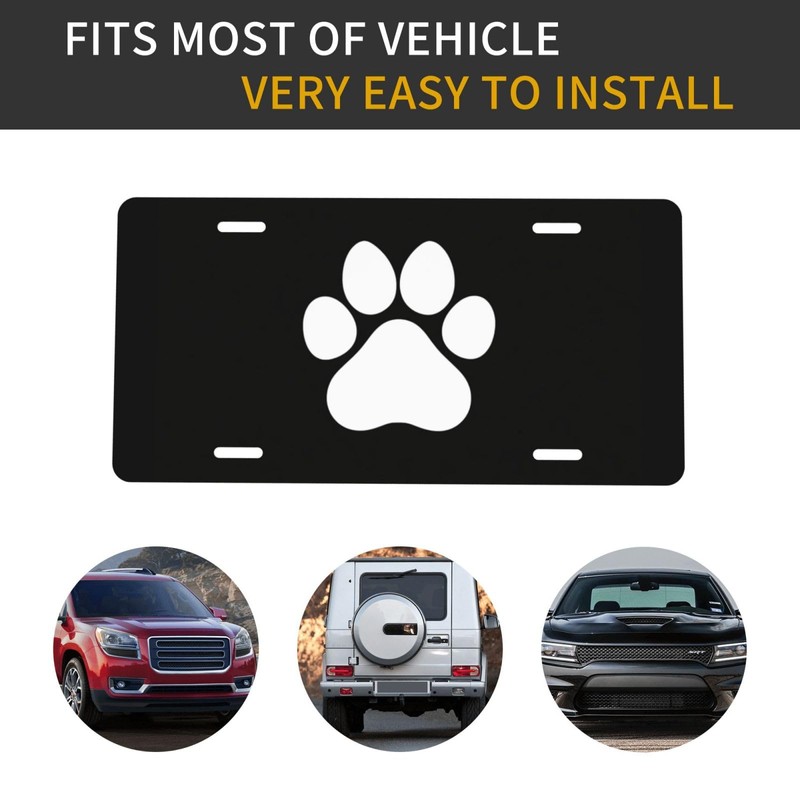 White Dog Paw Footprint License Plate - 6x12 Inch Aluminum