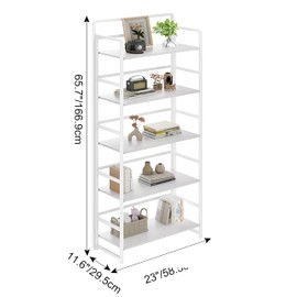 THKKY No Assembly Folding Bookshelf, 5 Tiers Collapsible Book Shelf for Home Office, Vintage Wood Foldable Bookcase Storage Organizer for Living Room Bedroom (White)