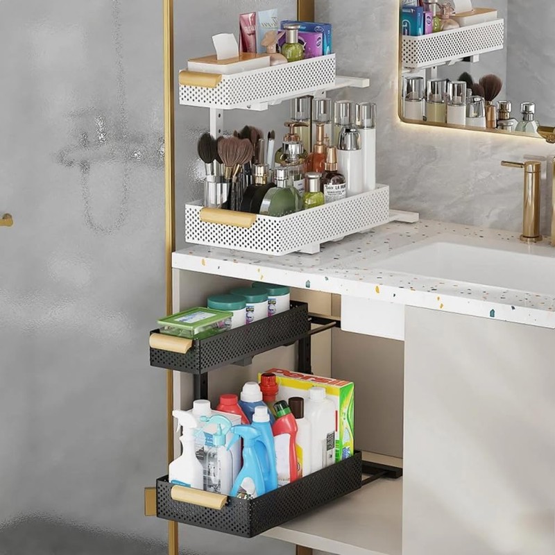 Under Sink Organizer, 2 Packs 2 Tier Under Sink Organizers