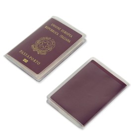 Pack of 2 Clear Passport Holder Made in Italy Durable PVC with Back Pocket, transparent, Classic