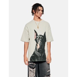 Vamtac Mens Oversized Doberman Graphic Tees Shirt Casual Summer Tops Streetwear Aesthetic T-Shirt Unisex Beige L