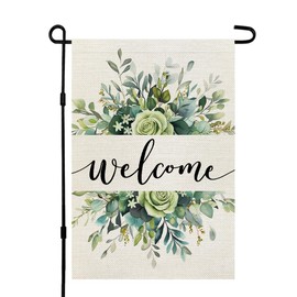 CROWNED BEAUTY Spring Floral Welcome Garden Flag 12×18 Inch Double Sided for Outside Eucalyptus Small Burlap Seasonal Yard Flag