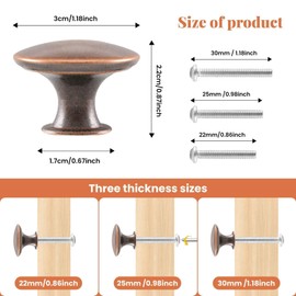 OctinPris 12x Cabinet Knobs Bronze - Oil Rubbed Cabinet Hardware Round Antique Dresser Door Knob Pull Handles 30mm/1.18in for Closet Chest Bathroom Kitchen Furniture Cupboard (Red/Copper)