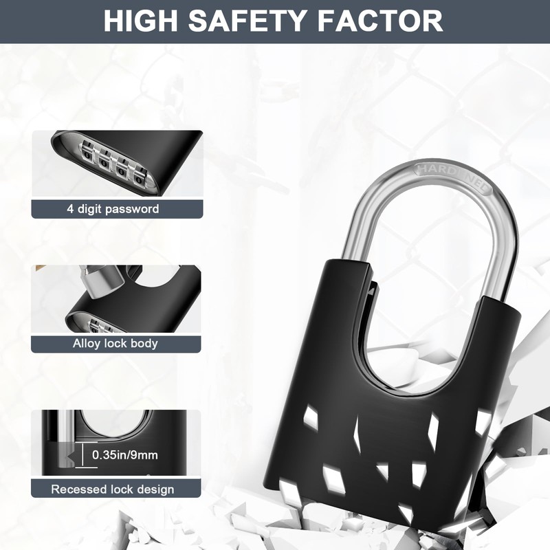 ZHEGE Heavy Duty Long Shackle Combination Padlock Outdoor, 4 Digit