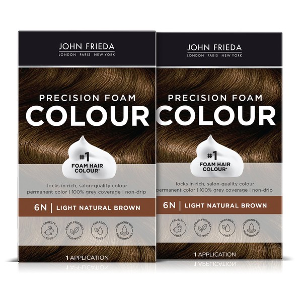 John Frieda PFC Precision Foam Colour Light Natural Brown 6N 1 Application, Pack of 2