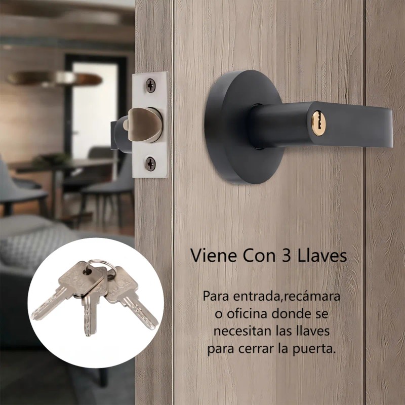 Cerradura Manija Para Recámara Chapa Redonda Con Llaves