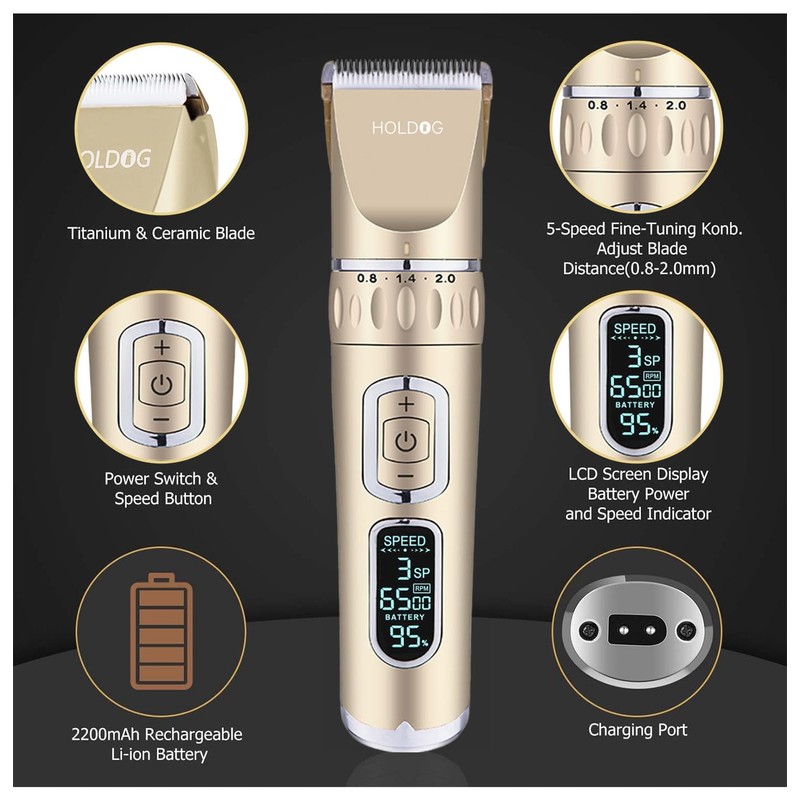 Dog Clippers 3-Speed Low Noise Cordless Pet Grooming Tools for