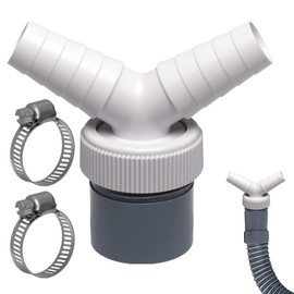 1PC Washing Machine Drain Double Connection Y Adapter Input Connector of 18-24 mm and Outlet 40 mm Pipe with Hose Clamp for Dishwasher Tumble Washing Machine Dishwasher Dryer Garden Hose White