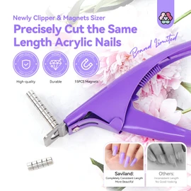 SAVILAND Acrylic Nail Clippers with Magnets: Accurate Trimming Nail Clipper for Acrylic Nails Cutter With Sizer Magnets 15PCS Sharp Professional Fake Nails Stainless Manicure Tool Women Salon Home