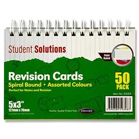 Student Solutions Spiral Bound Revision Cards. 5 x 3". Assorted Colours. Pack of 50.