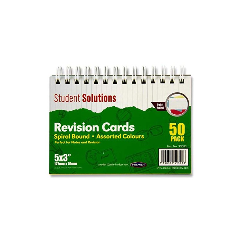 Student Solutions Spiral Bound Revision Cards. 5 x 3". Assorted