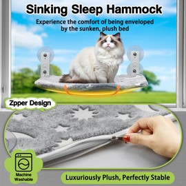 Essovee Cat Window Perch Glow in The Dark Cordless Foldable Pet Hammock Bed, Glowing Stars & Moon Pattern Window Hammock for Overlooking for Large Cats
