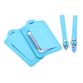 sourcing map Luggage Tag PU Holders, 12x7cm Baggage Label Identifier with Straps for Backpack Travel Bag Suitcase, Light Blue Pack of 2