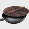 Cabilock Cast Iron Wok Cover 15inch Wooden Pan Lid, Wok