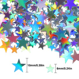 Hestya 60g Star Confetti Glitter Table Confetti Metallic Foil Stars for Party Wedding Festival Decorations(Holographic Silver,10mm and 6mm)