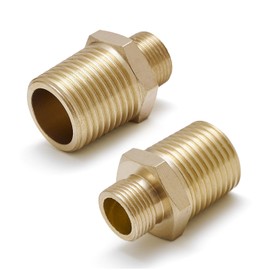 RUMOSE 2 Pack Brass Pipe Fitting in G 3/8 Male to G 1/2 Male Reducer Adapter Faucet Supply Line RV Reducer Hex Nipple Adapter for Plumbing Water Hose
