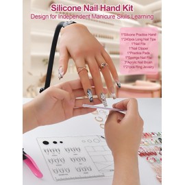 EBANKU Übungshand aus Acryl für Nägel, Silikon Prothesenhand mit verstellbarer Halterung mit Nagelplatte, Schmuckring-Zubehör zum Üben von Nägeln, mit Nail Art Training Tools Schmuck für Anfänger