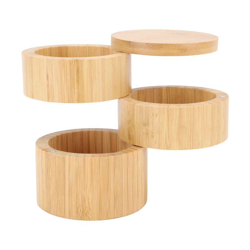 Home 3 Tier Bamboo Wood Container 3 Tier Seasoning Container