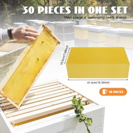 Beehive Waxed Coated Foundation Sheet 30PCS Honeycombs Bee Wax Nest Foundation 7.68x16.34 Inch Foundation for Beehive Frames