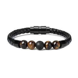 VCCWYQK Cremation Jewellery Lava Stone Urn Bracelet for Ashes for Women Men Chakra Healing Balancing Genuine Leather Memorial Bracelets, Stainless Steel, No gemstone