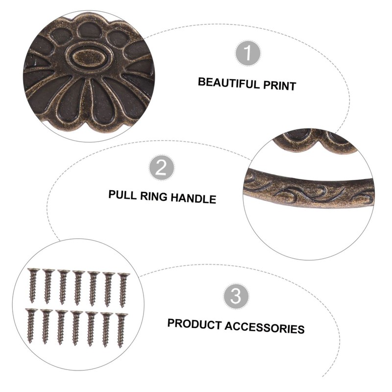 Operitacx 3sets 4pcs Retro Drawer Ring Handles Durable Alloy Pulls