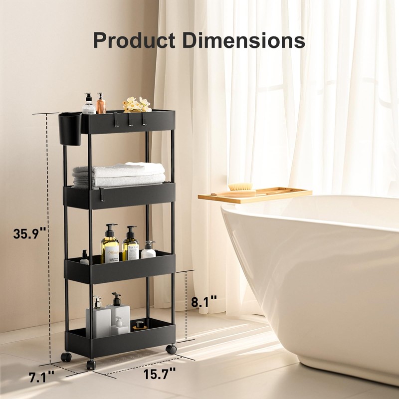 Pipishell Slim Storage Cart with Wheels - Bathroom Cart Organizer