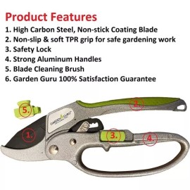 Garden Guru Ratchet Pruning Shears, Professional Garden Clippers