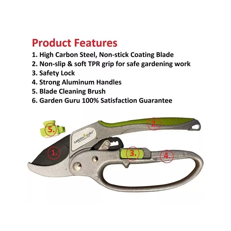 Garden Guru Ratchet Pruning Shears, Professional Garden Clippers