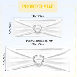 Fbewom White Chair Sashes 60 Pack Spandex White Sashes for Chairs Stretch Chair Sashes Bands with Heart Buckle Slider for Wedding Banquet Party Decorations