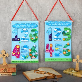 Oudain 2 Sets 7 Days of Creation Crafts for Kids Bible Sunday School Crafts in The Beginning Poster Banner Kit Christian Felt Background DIY Religious Arts for Toddler Preschooler Fun Activities