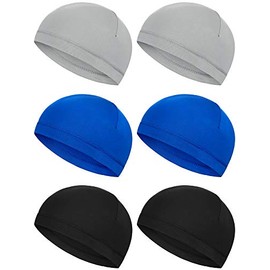 6 Pieces Helmet Liner Skull Caps Sweat Wicking Cap Running Hats Cycling Skull Caps for Men Women (Black, Grey, Blue, Medium)