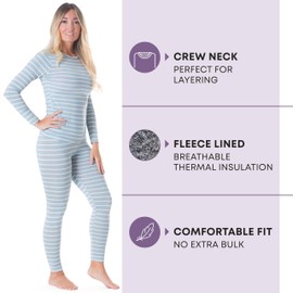 Rocky - Ropa Interior térmica para Mujer, Conjunto de Forro Polar con Forro Polar, Camisa y Pantalones, Capa Base con Leggings, Parte Inferior, esquí, frío Extremo, Rayas de Seafoam, L