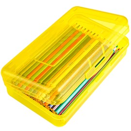 DANRONG Colored Plastic Pencil Box, Large Capacity Pencil Case, Pencil Boxs for Kids Adults, Hard Crayon Box Storage with Snap-Tight Lid for School Office Supplies (Yellow)