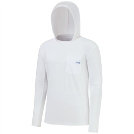 BASSDASH Men’s UPF 50+ Fishing Hoodie Shirts with Chest Pocket Lightweight UV Sun Protection Long Sleeve Hiking Sports FS34M White