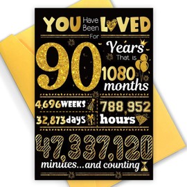 TOPWAYS Geburtstagskarte, You Have Been Loved for Years Happy Birthday Karten, Lustige Geschenke Grußkarte, Jubiläumskarte mit Umschlag, Schwarz Gold Geburtstagsdekorationen für Jungen Mädchen (90