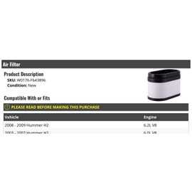Air Filter - Compatible with 2003-2009 Hummer H2 V8
