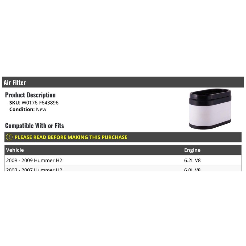 Air Filter - Compatible with 2003-2009 Hummer H2 V8