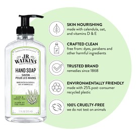 J.R. Watkins Gel Hand Soap, Scented Liquid Hand Wash for Bathroom or?Kitchen, USA Made and Cruelty Free, 11 fl oz, Aloe & Green Tea, 6 Pack