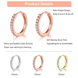 HUABOLA CALYN 3 Pairs of Hoop Earrings Silver 925, Silver Gold Hoop Earrings Silver 925 Small Set for Women Men Girls in 8/10/12 mm, Hypoallergenic Earrings Gold Set with AAA Zirconia Jewellery,