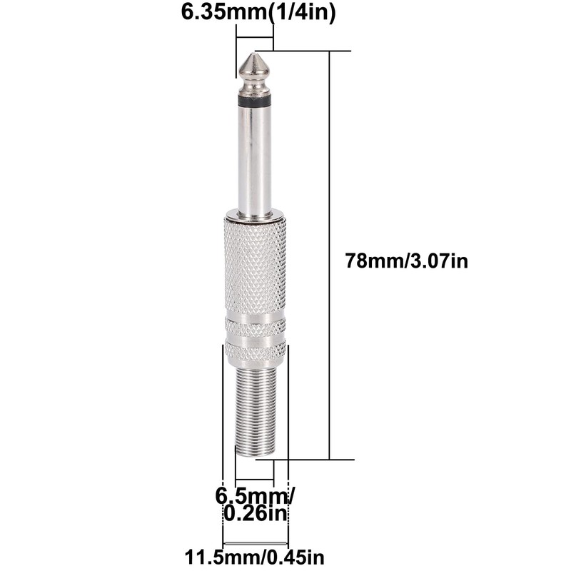 Greluma 8 pieces audio 1/4 inch TS mono plug, 6.35