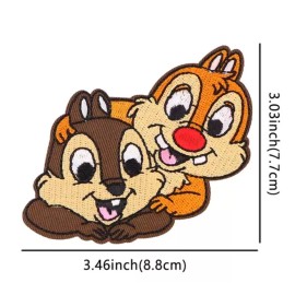 Chip and Dale Characters 3.03" Tall Iron-On/Sew-On Embroidered Patch