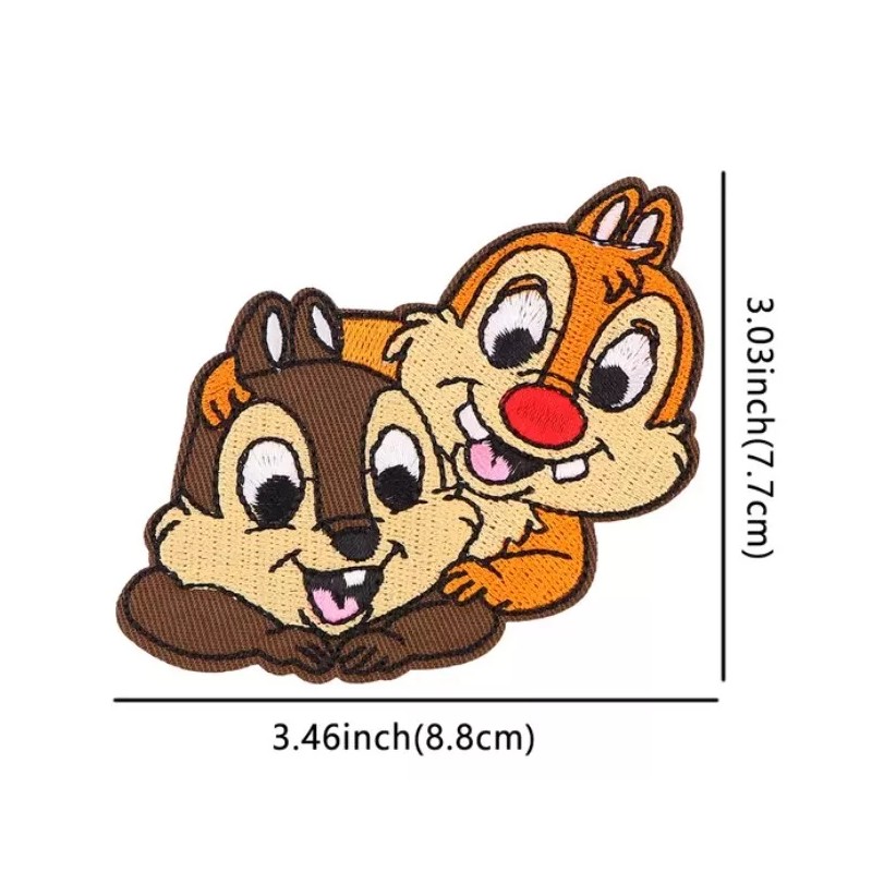 Chip and Dale Characters 3.03" Tall Iron-On/Sew-On Embroidered Patch