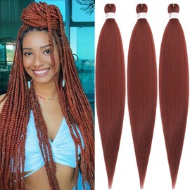 Ginger Braiding Hair Pre stretched 30 Inch 3 Packs 350# Pre stretched Braiding Hair Yaki Texture Synthetic Hair Extension Itch Free Hot Water Setting(30", 350#,3Packs)